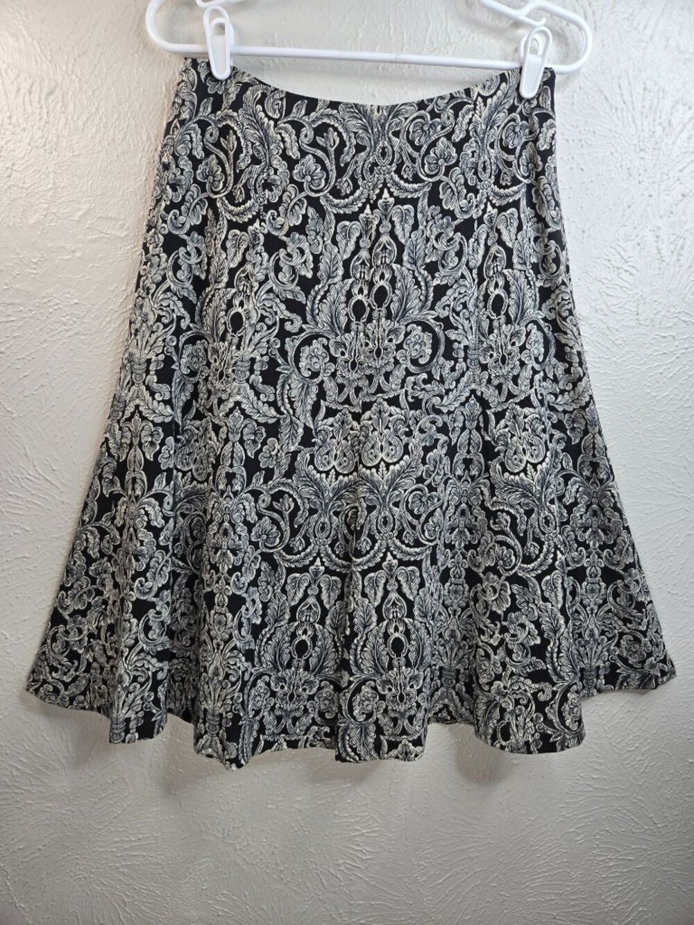 100% Wool A Line Mini Skirt 4 Black White Floral Abstract Print Flowy Boho Artsy